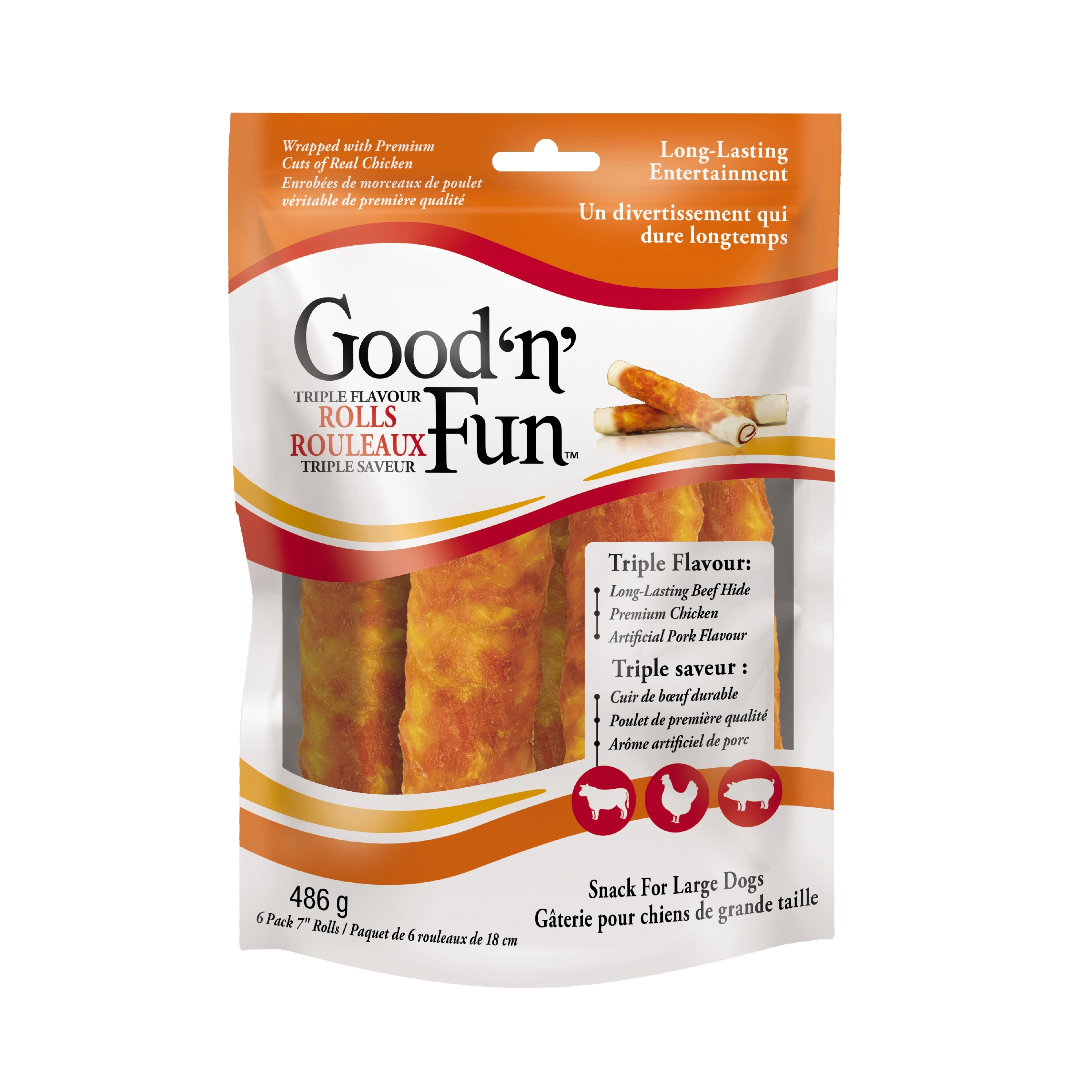 Good n Fun Triple Flavor Rolls 6 Count 7 Inch Rolls Rawhide For All Dogs Good n Fun